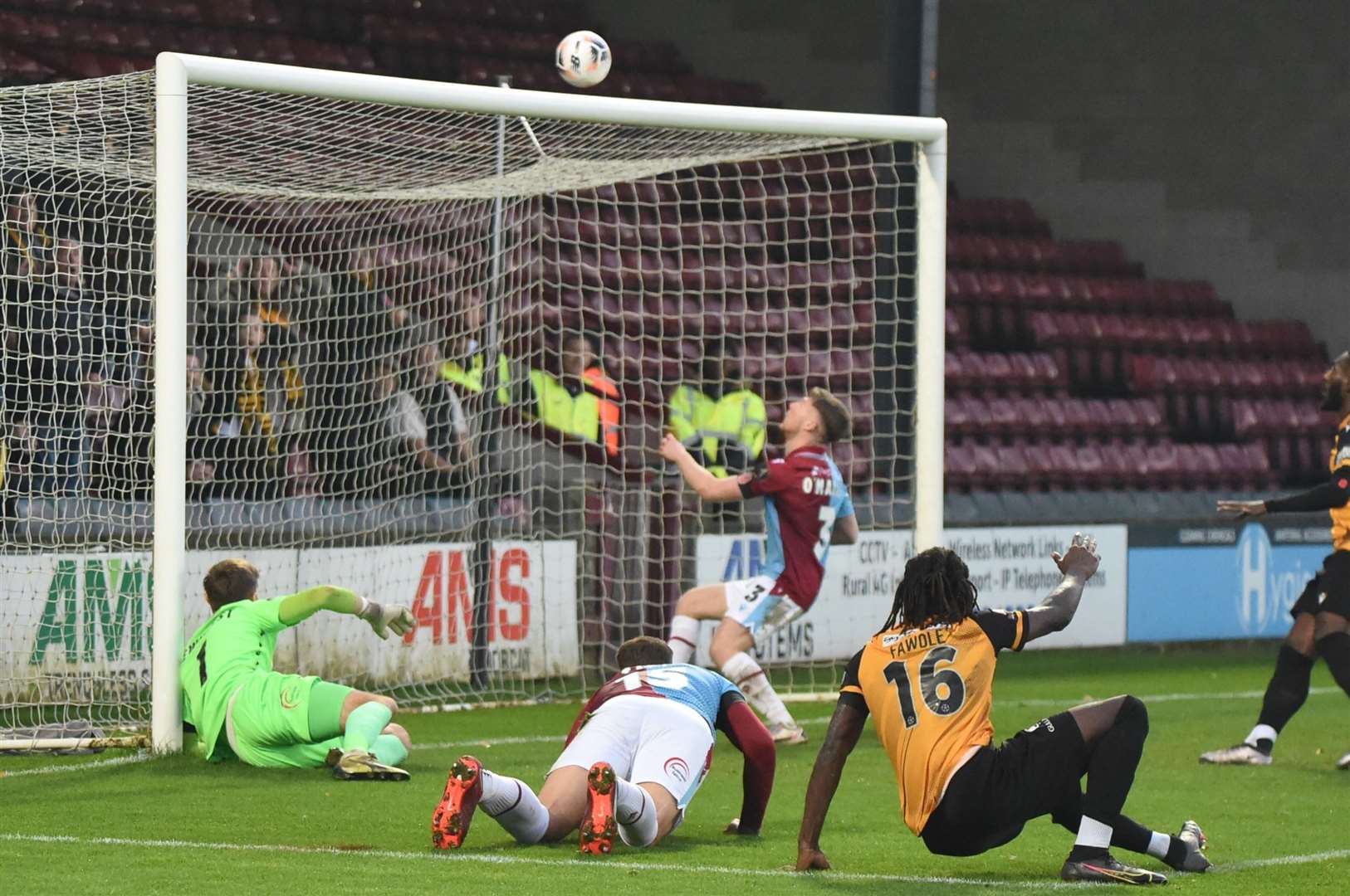 Josh Fawole's second-half strike hit the post before being pushed on to the bar. Picture: Steve Terrell