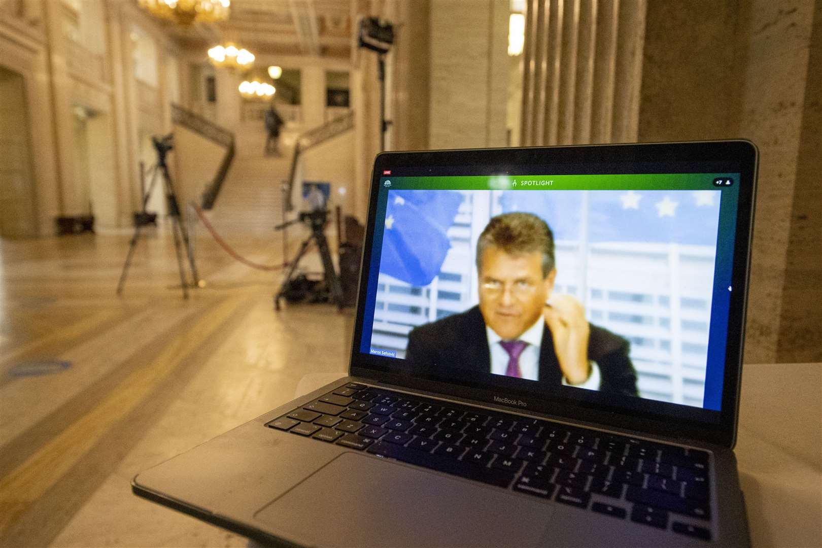 Maros Sefcovic giving evidence to Stormont MLAs (Liam McBurney/PA)