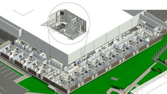 A cutaway CGI showing how the ward will be set out and showing each of the new 18 en-suite rooms at Darent Valley Hospital. Picture: Dartford and Gravesham NHS Trust