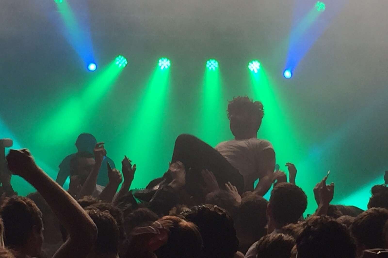 Foals frontman Yannis Philippakis enjoyed three crowdsurfing jaunts. Picture: Nick Chipperfield