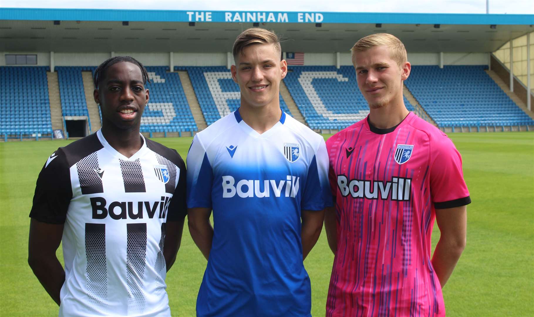 Gillingham's new professionals Sam Gale, Alex Giles and Ronald Sithole Picture: GFC