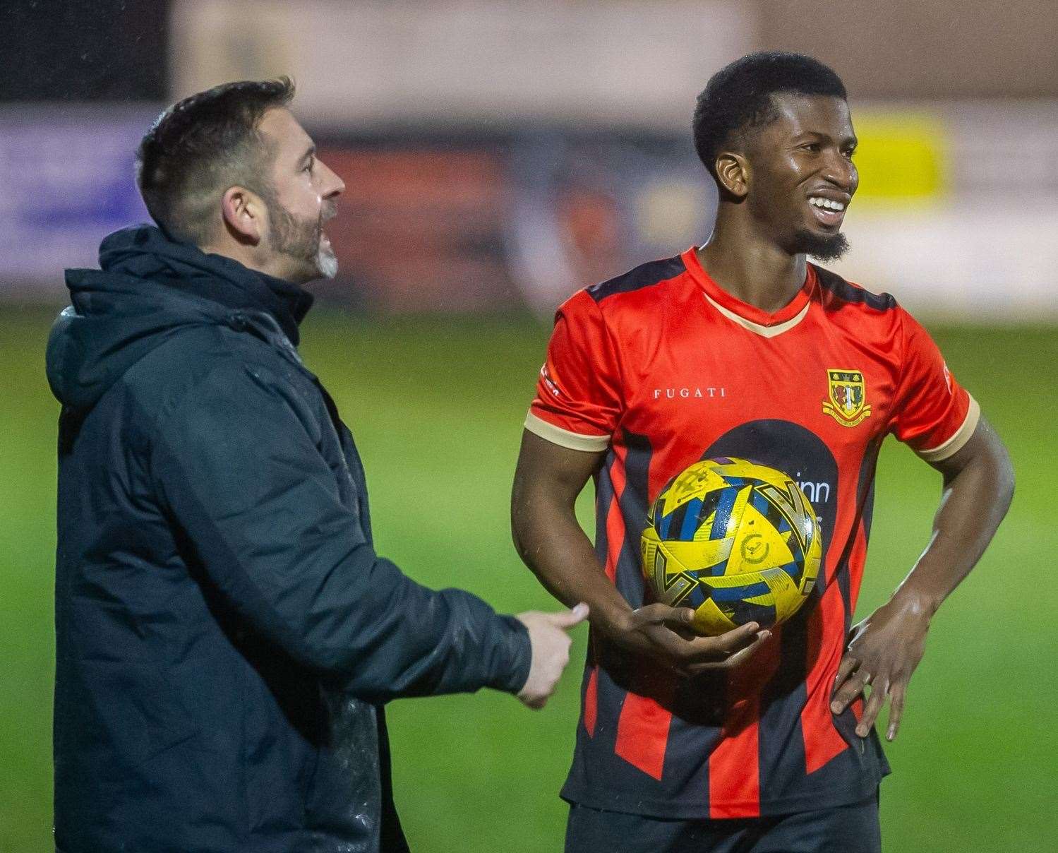 Sittingbourne right-back Donvieve Jones with manager Ryan Maxwell. Picture: Ian Scammell