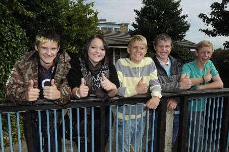 Celebrating at Walmer Science College: Sam Cook, Saira Erskine, Ben Smith, Lawrence Tazey and Robbie Brannan. Picture: Paul Amos