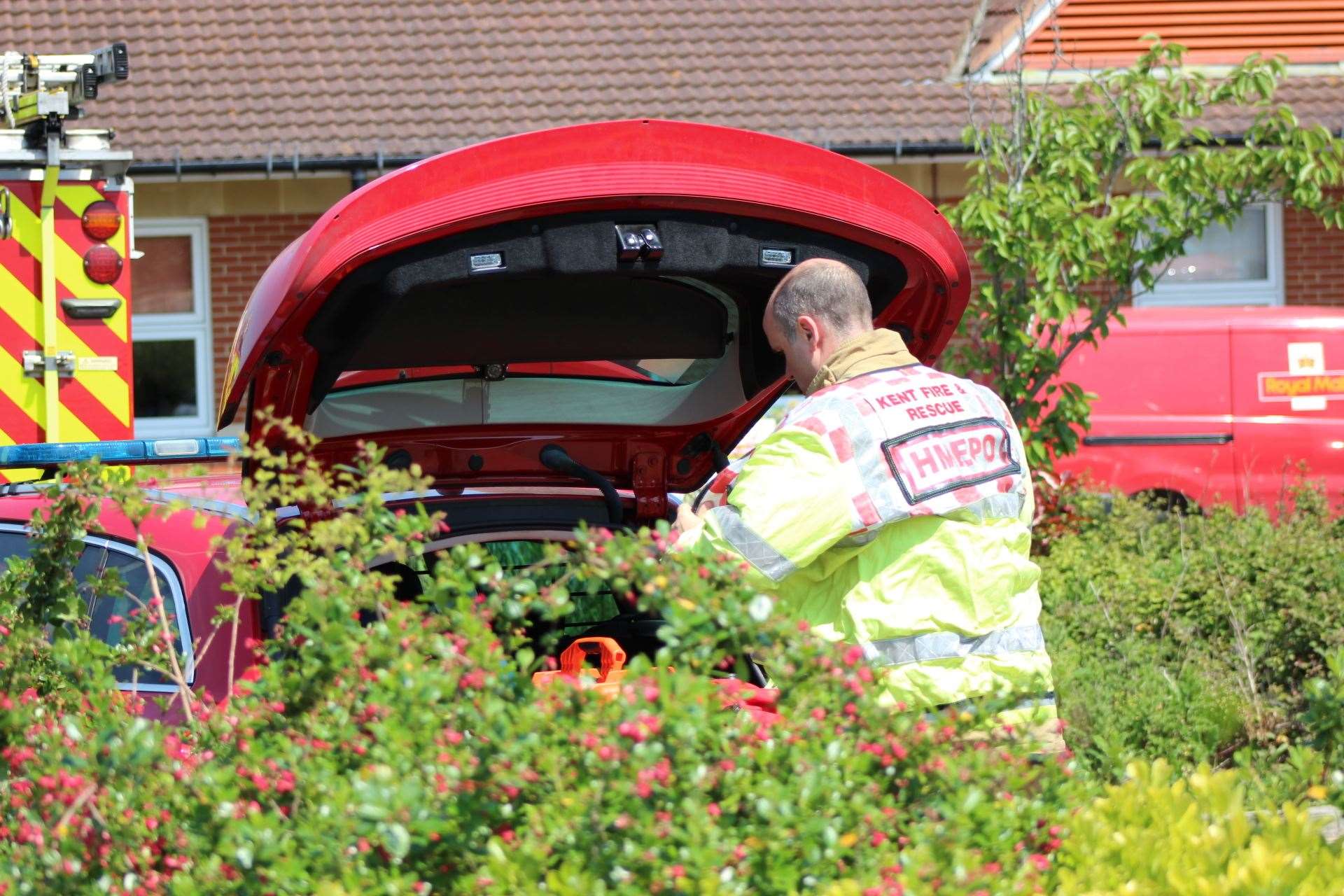 Special anti-contamination fire officer at Sheppey Community Hospital