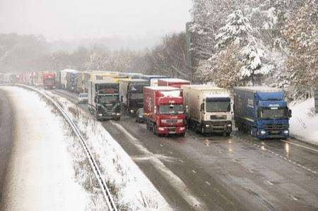 Operation Stack at Jct10 of the M20. Ashford continues under a blanket of snow.