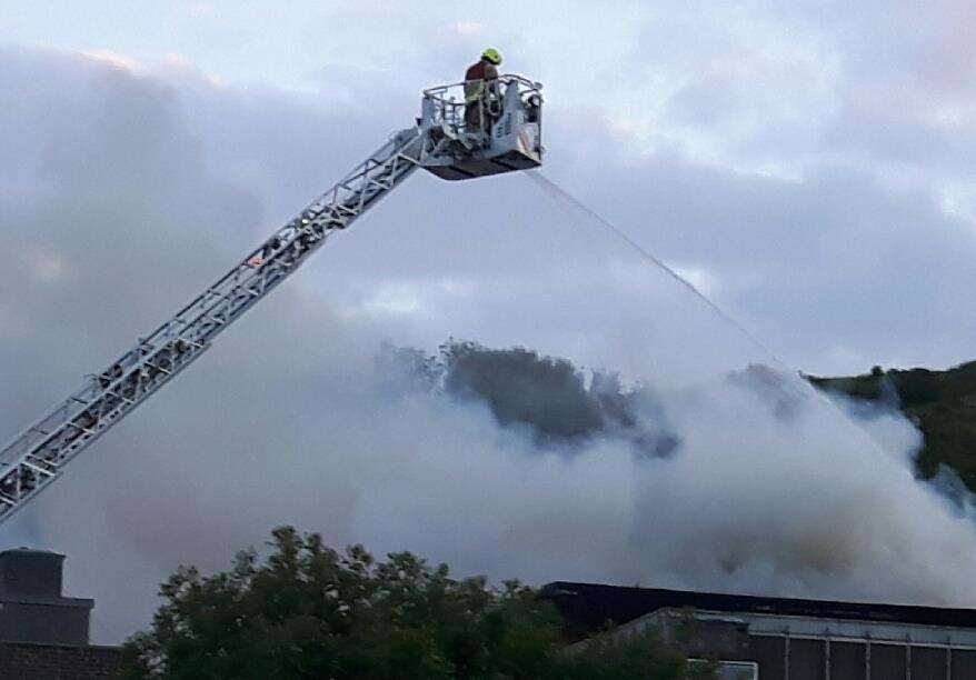 A firefighter on a height platform tackles the nightclub blaze.Picture: Sam Lennon.