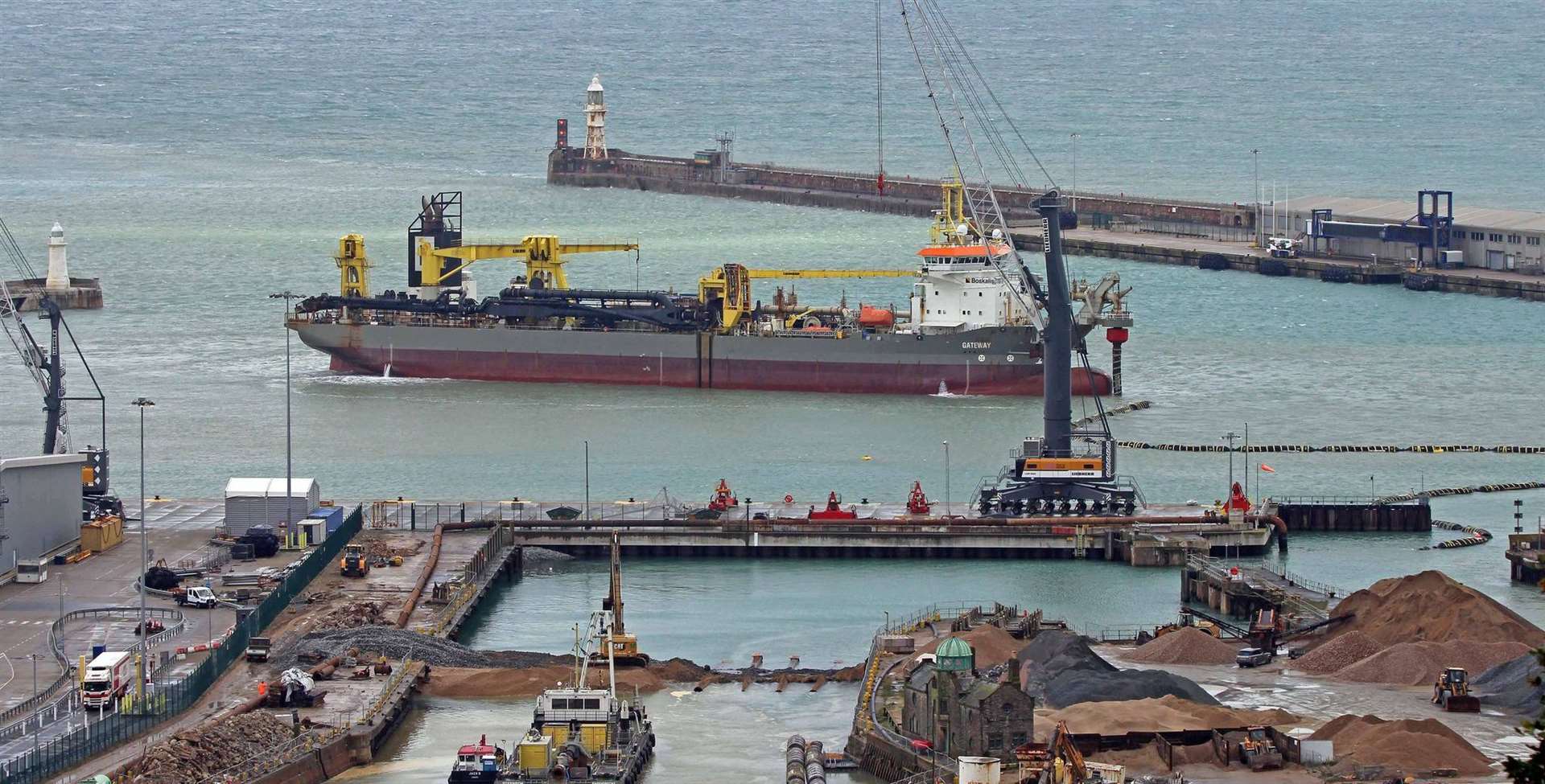 The dredger Gateway at work for the infilling of Granville Dock in Dover. Picture: Dover Strait Shipping - Foto Flite