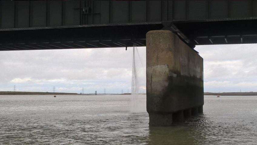 Water gushed from a burst water main beneath the Kingsferry Bridge (1388814)