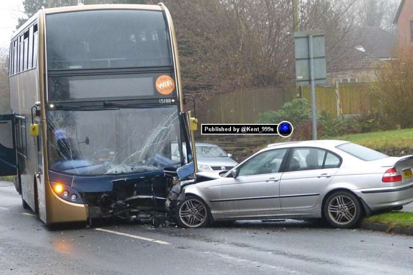 A car and bus collided. Pics: @Kent_999s