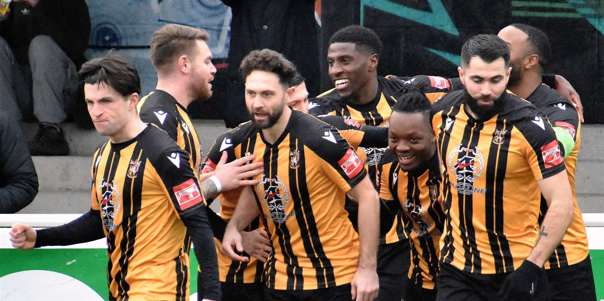 Folkestone celebrate during their 3-2 Isthmian Premier win against Wingate & Finchley last weekend. Picture: Randolph File