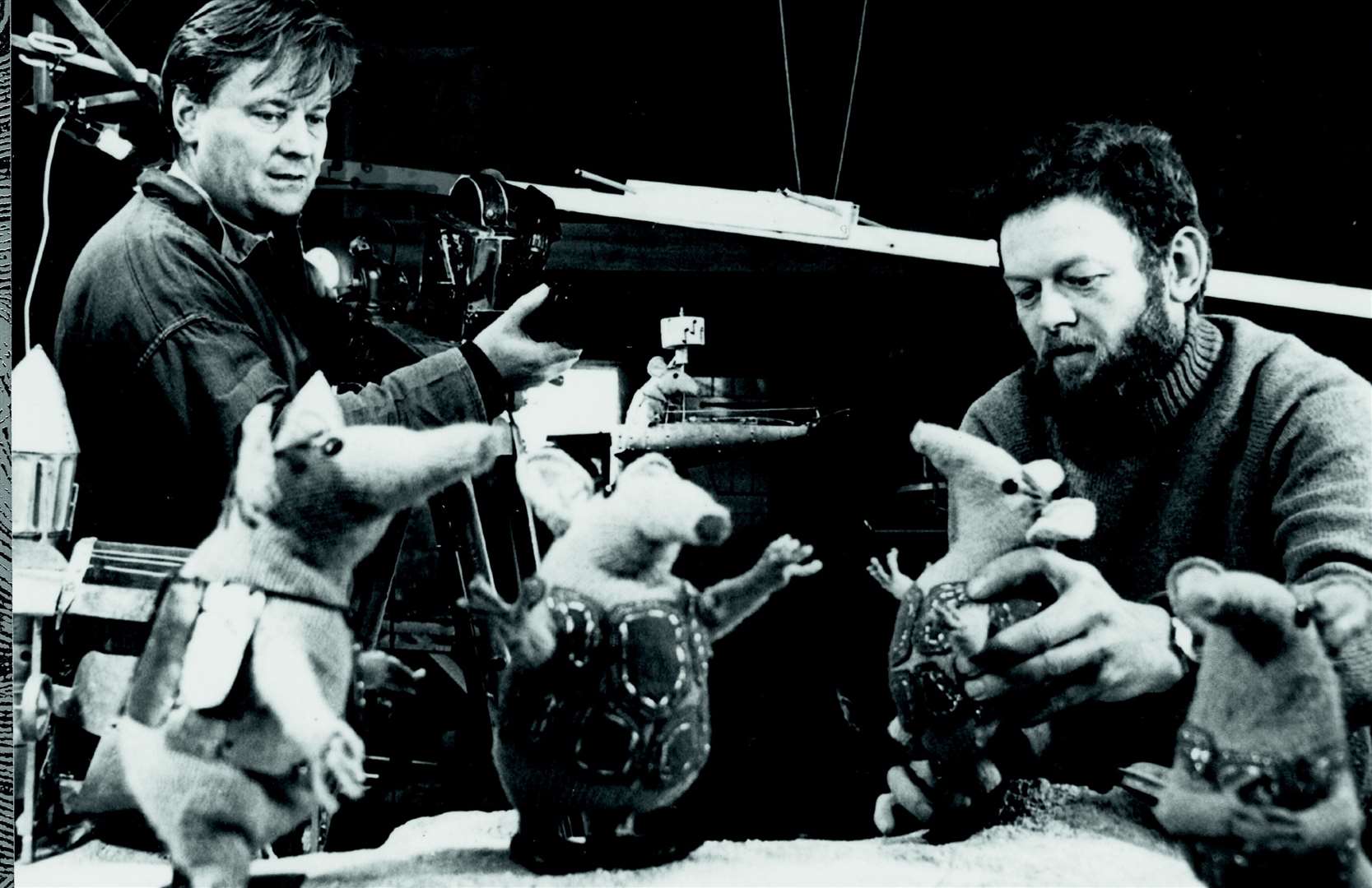 Oliver Postgate, left, and Peter Firmin with The Clangers