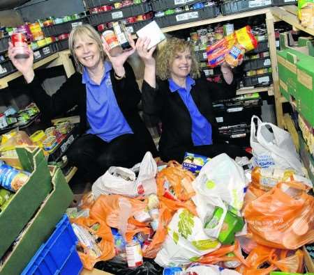 Sue Tallowin and Julie Davies with the generous donations given to Maidstone Day Centre