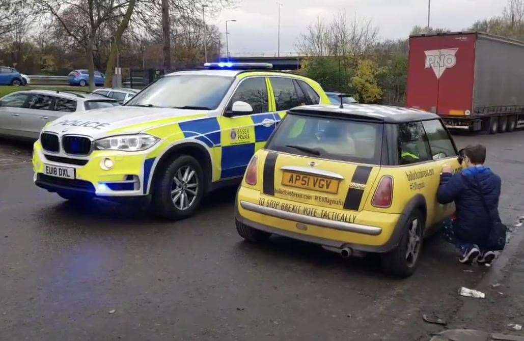 Police pulled over the B*llocks to Brexit Mini on the M25 in Essex yesterday