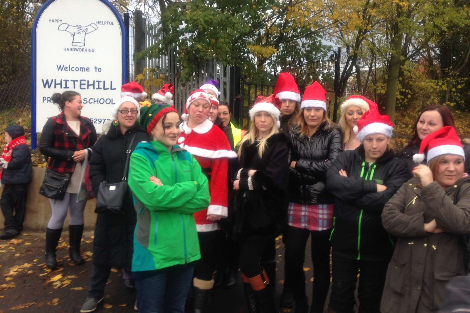 Parents protesting this afternoon outside the gates of Whitehill school