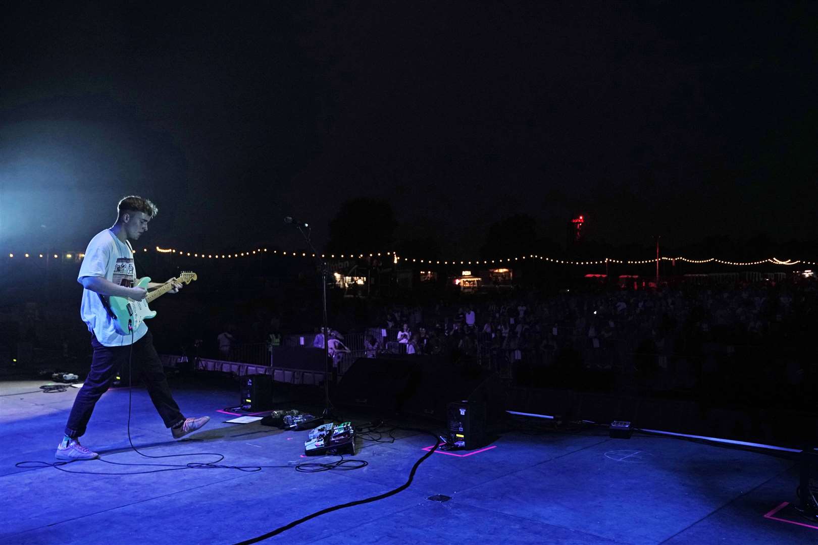 Sam Fender plays to fans in the front (Owen Humphreys/PA)