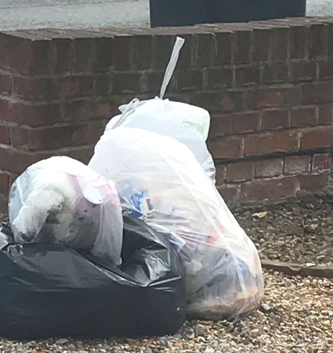 Bin bags left uncollected by bin men from the home of Chris Twyman in Maidstone