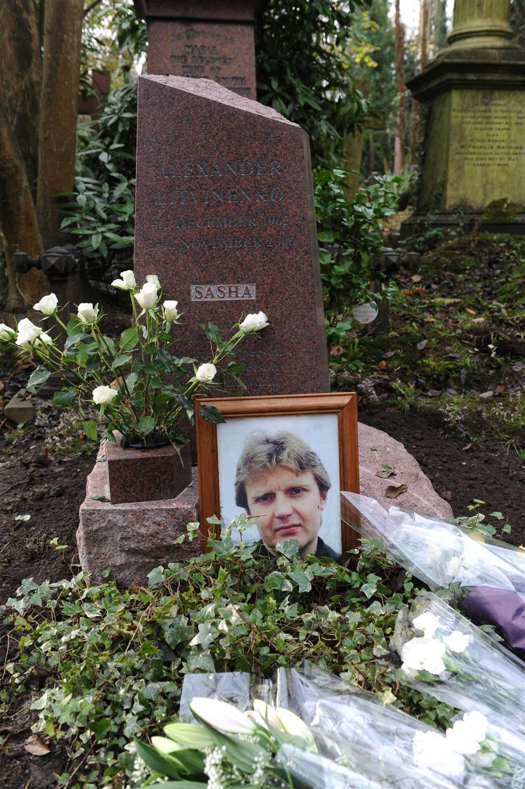 The grave of Alexander Litvinenko in Highgate Cemetery in north London (Stefan Rousseau/PA)