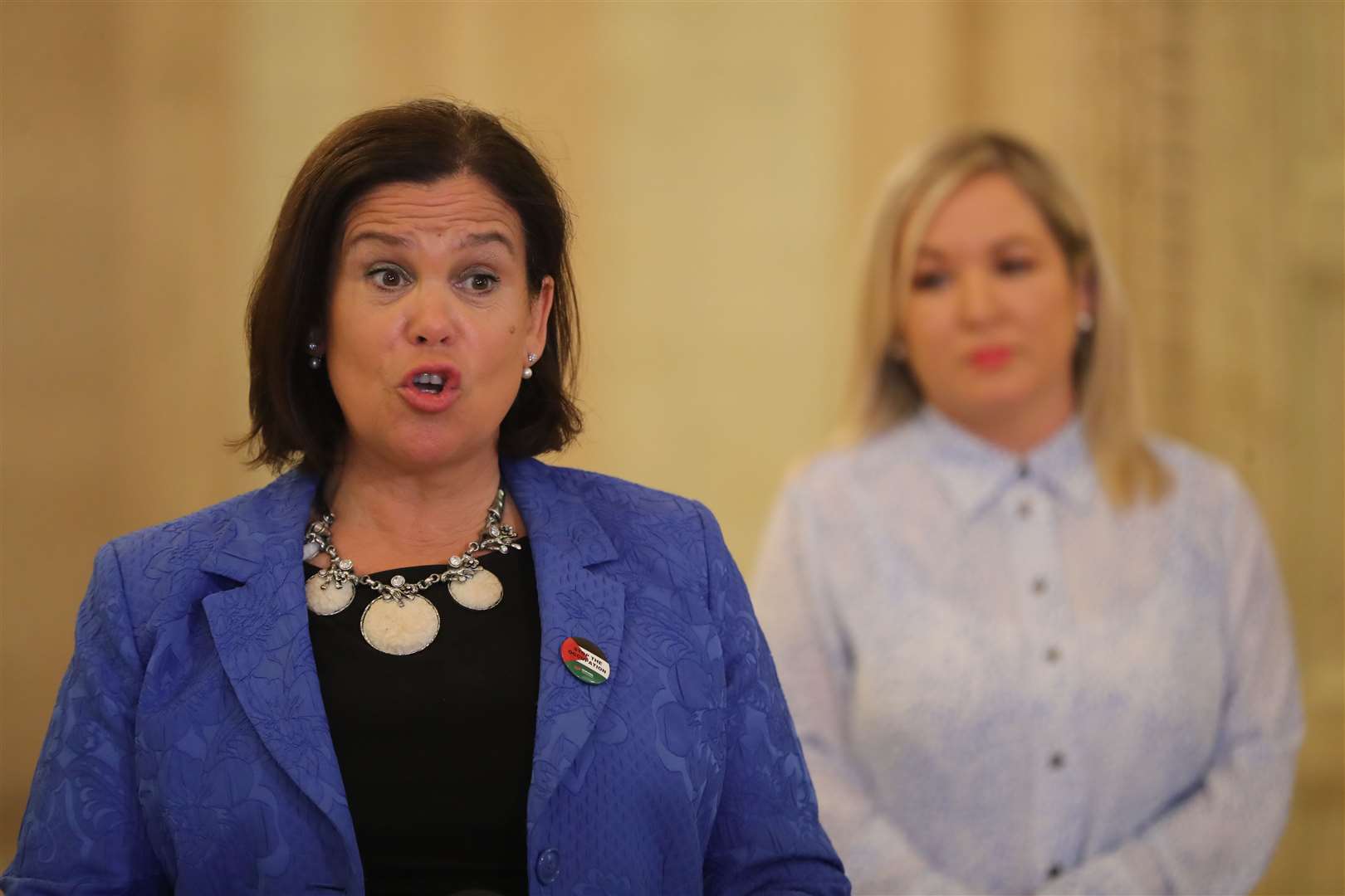 Sinn Fein’s leader Mary Lou McDonald (left) said if the DUP was committed to powersharing, they would find a willing partner in deputy first minister Michelle O’Neill (Niall Carson/PA)