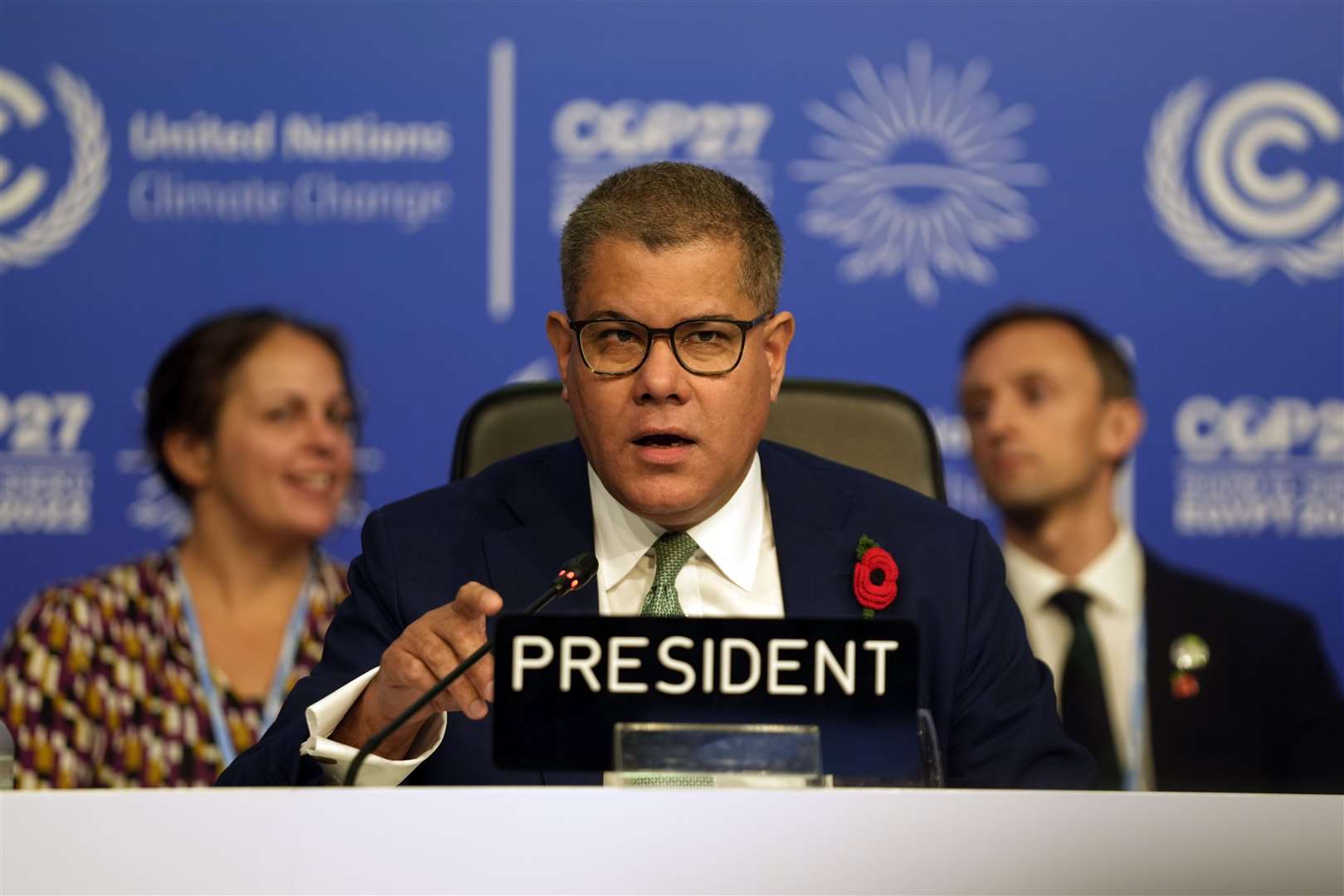 Alok Sharma, president of the Cop26 climate summit, speaks at the Cop27 UN Climate Summit (Peter Dejong/AP)