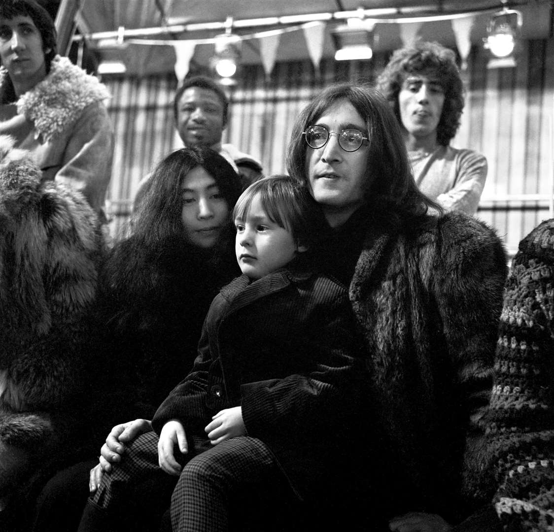 Yoko Ono, Julian Lennon and his father John Lennon of the Beatles at the rehearsal of the Rolling Stones Rock and Roll Circus, at the Intertel Studios, Wembley (PA Archive)