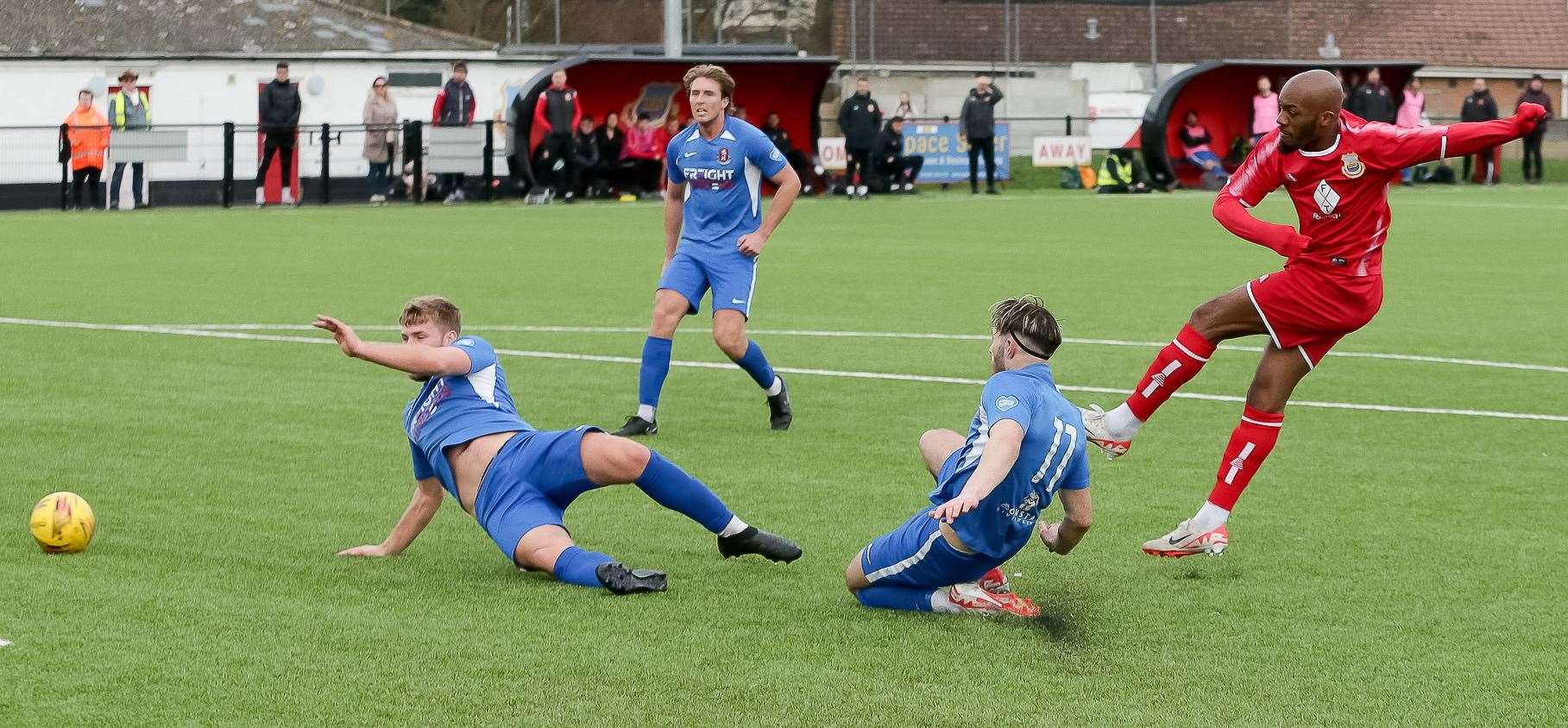 Malachi Hudson fires towards Tunbridge Wells’ goal. Picture: Les Biggs