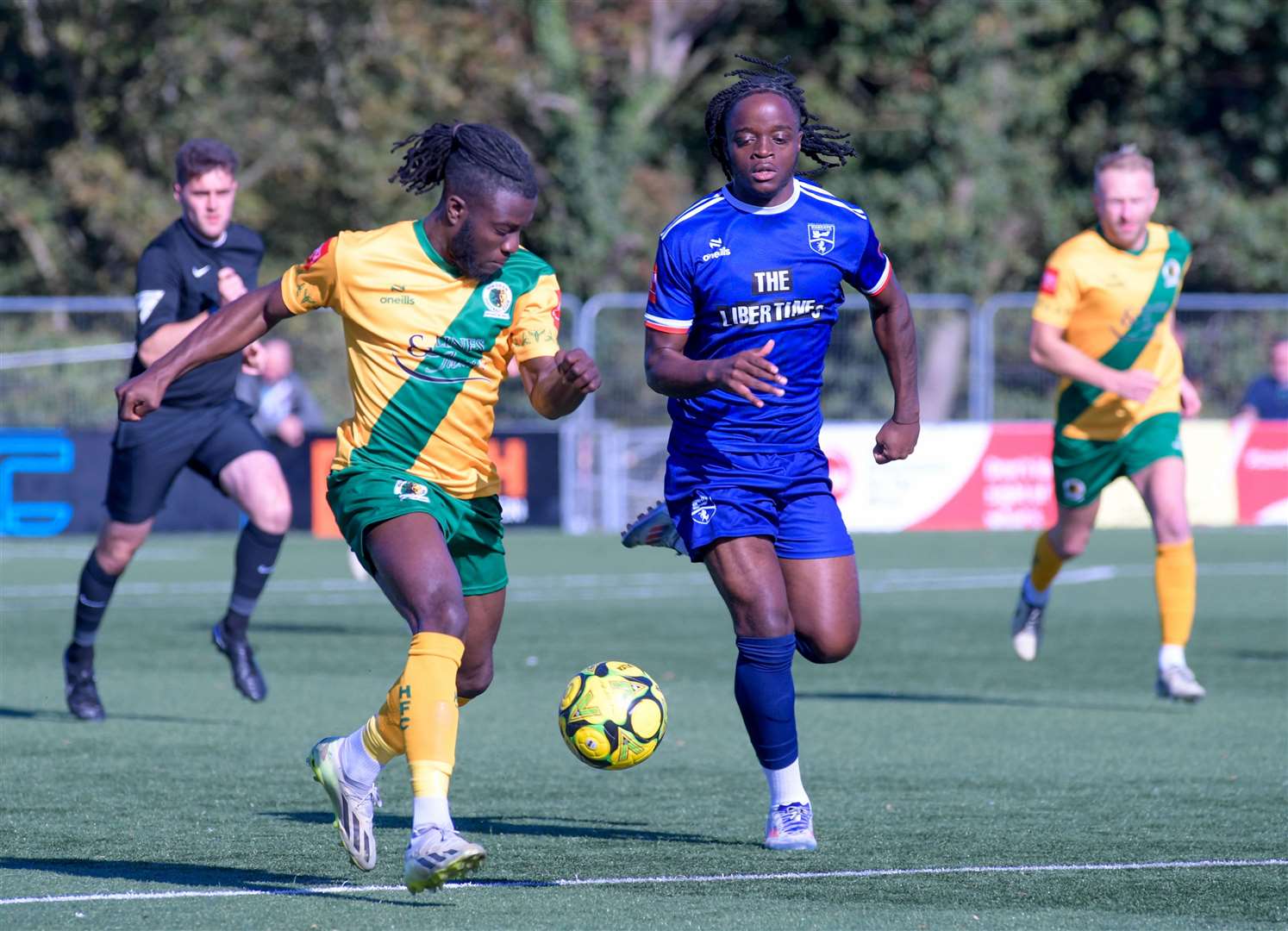 Margate left-back Kai Garande tracks Daniel Ajakaiye at the weekend. Picture: Stuart Watson