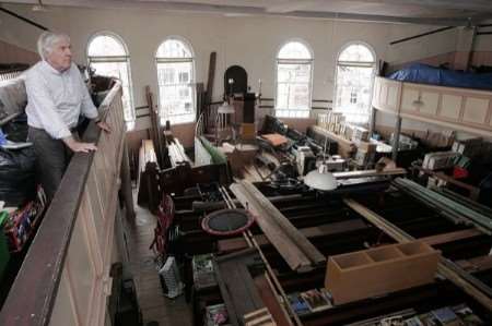 Bernard Hartley inside the Providence Chapel, Cranbrook