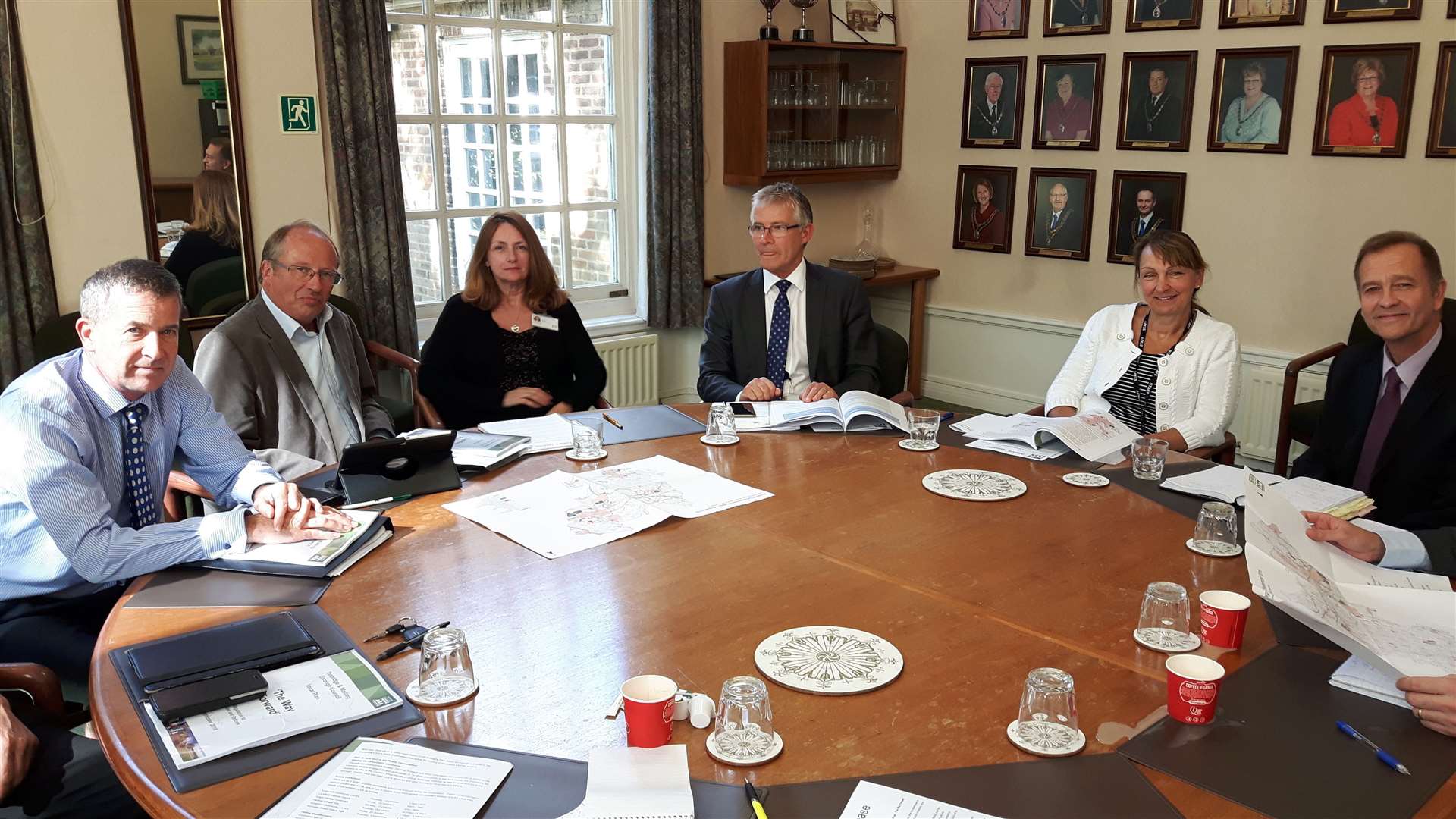 Happier days: at the launch of the first Local Plan in 2016: Cllr Nicholas Heslop, Cllr Howard Rogers, communications manager Linda Moreau, director of planning Steve Humphrey, head of planning Louise Reid and planning policy manager Ian Bailey at the Kings Hill council offices