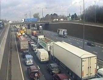 There is queuing traffic as a result of the crash. Picture: Kent County Council Highways