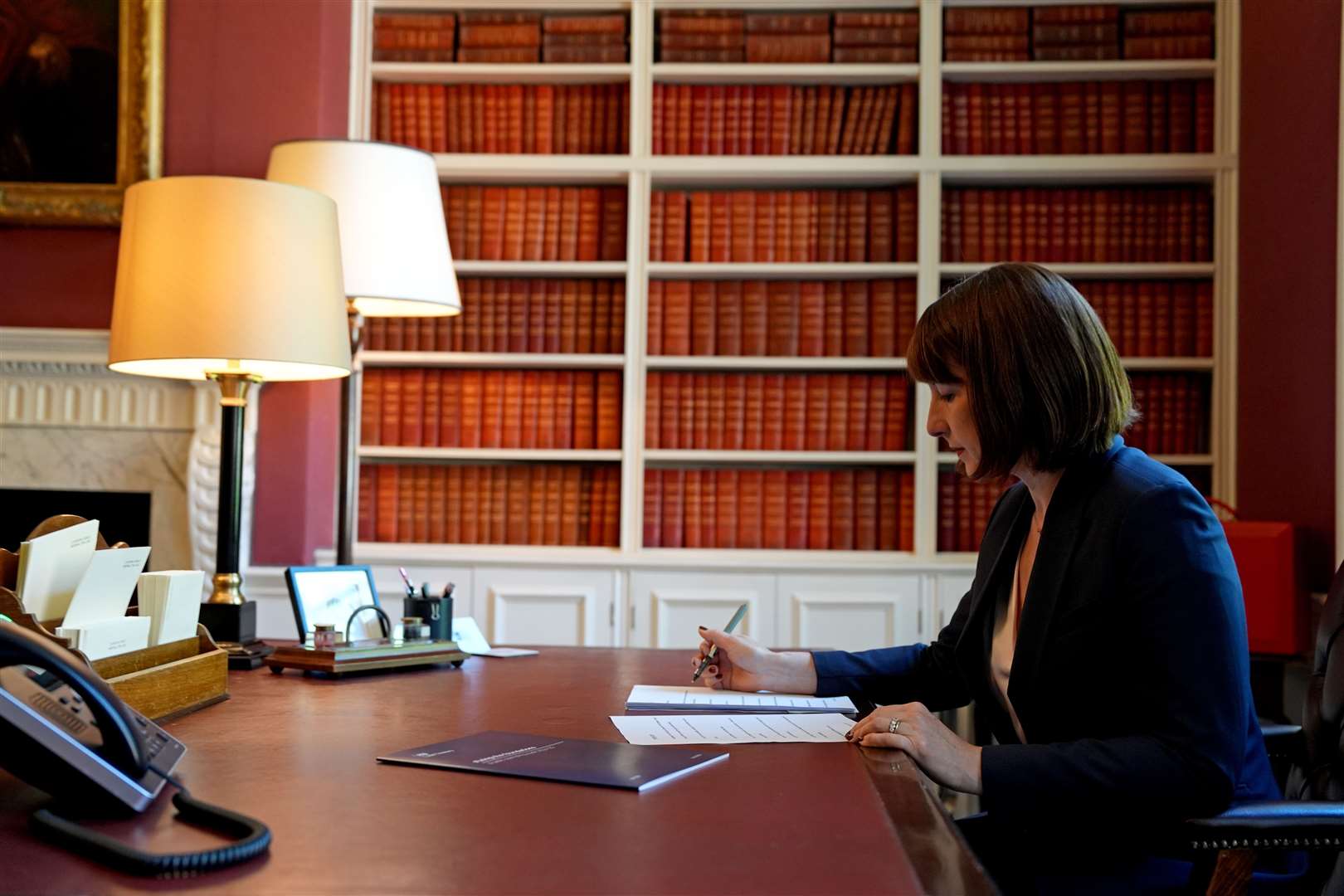 Chancellor of the Exchequer Rachel Reeves in her office at no 11 Downing Street (Jordan Pettitt/PA)