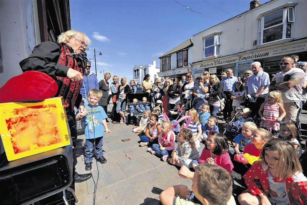 The car show and street entertainment as part of the Herne Bay Festival,