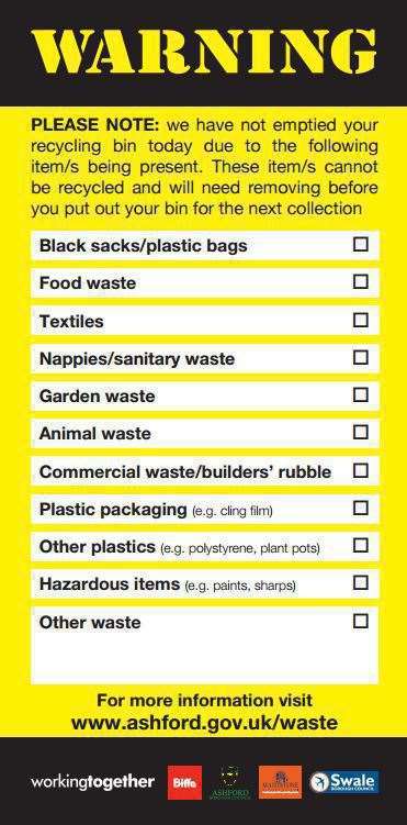 The yellow bin warnings that can be issued