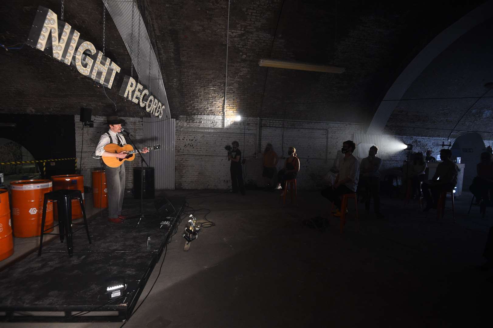 One Night Records, the UK’s first socially distanced immersive live music venue event, opened at London Bridge (Kirsty O’Connor/PA)