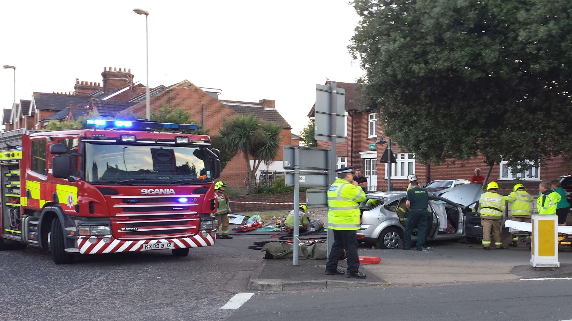 The scene of a crash beside the Kingsmead roundabout in Canterbury