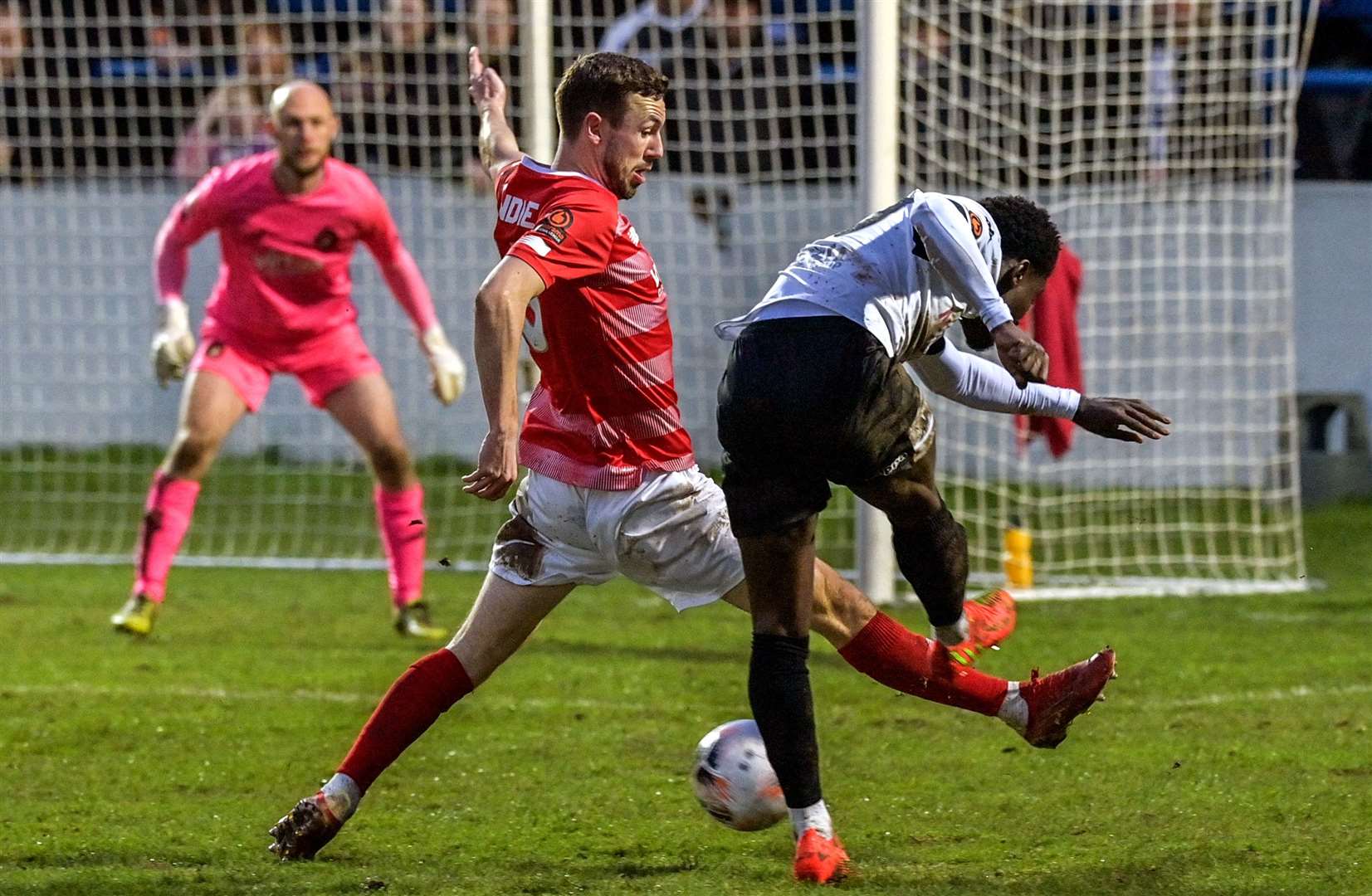 Scorer Luke Wanadio shoots in Dover's 2-1 home loss to Ebbsfleet. Picture: Stuart Brock