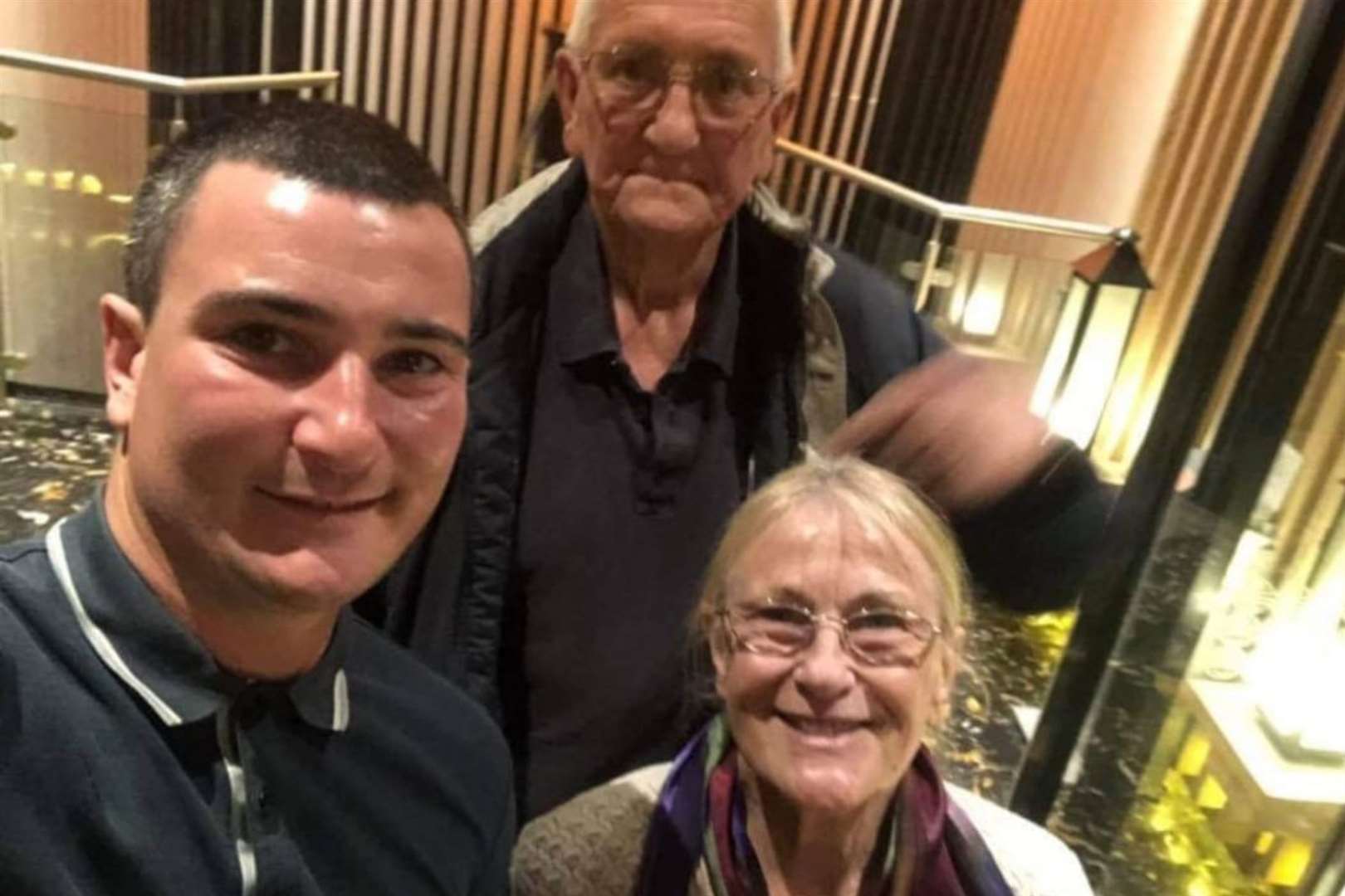 Philip Stovell with his parents Alec and Maureen. Picture: Stovell family