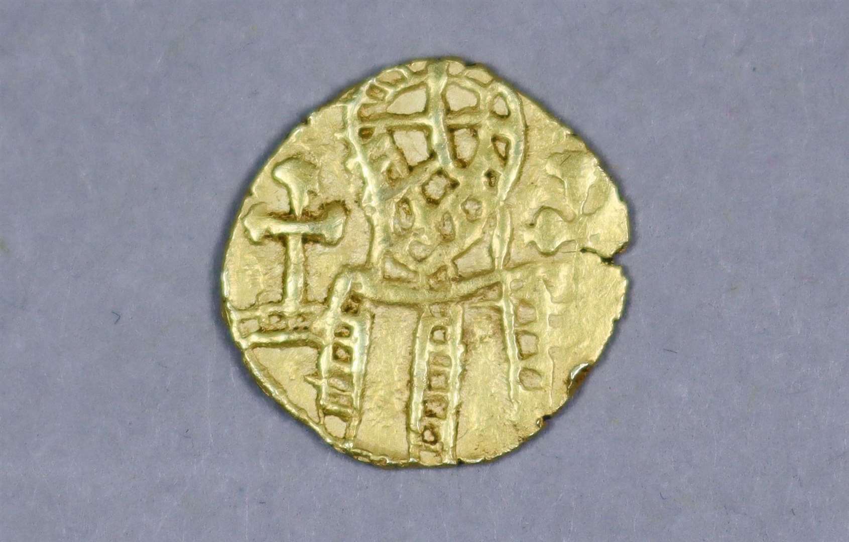 An extremely rare gold Thrymsa, or shilling, dating from 640-660, is valued at up to £12,000