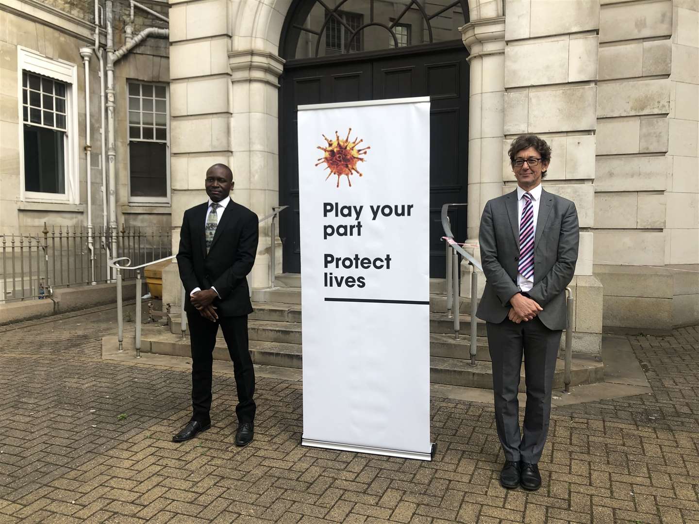 Public health directors James Williams, left, and Andrew Scott-Clark, right, outside County Hall