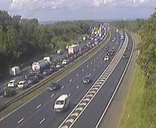 Traffic on Junction 3 of the M25 northbound following an accident. Photo: Traffic Cameras