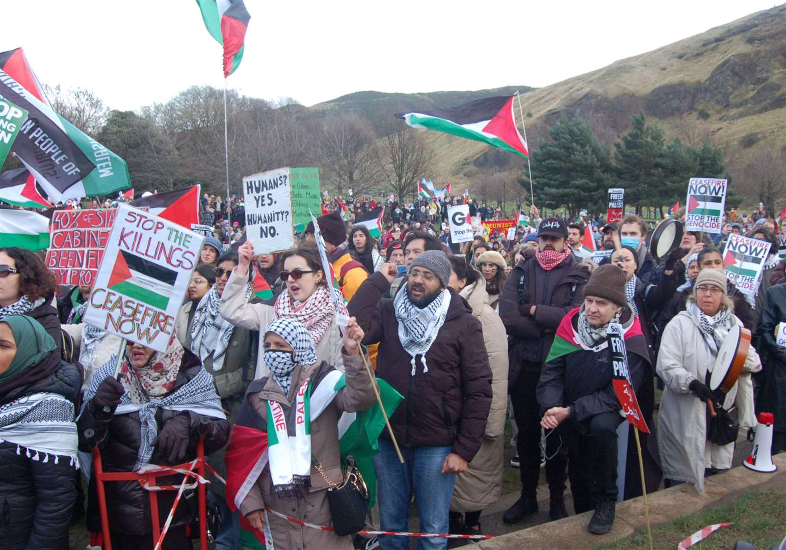 Crowds gathered outside the Scottish Parliament building in Edinburgh for the demonstration (Lauren Gilmour/PA)