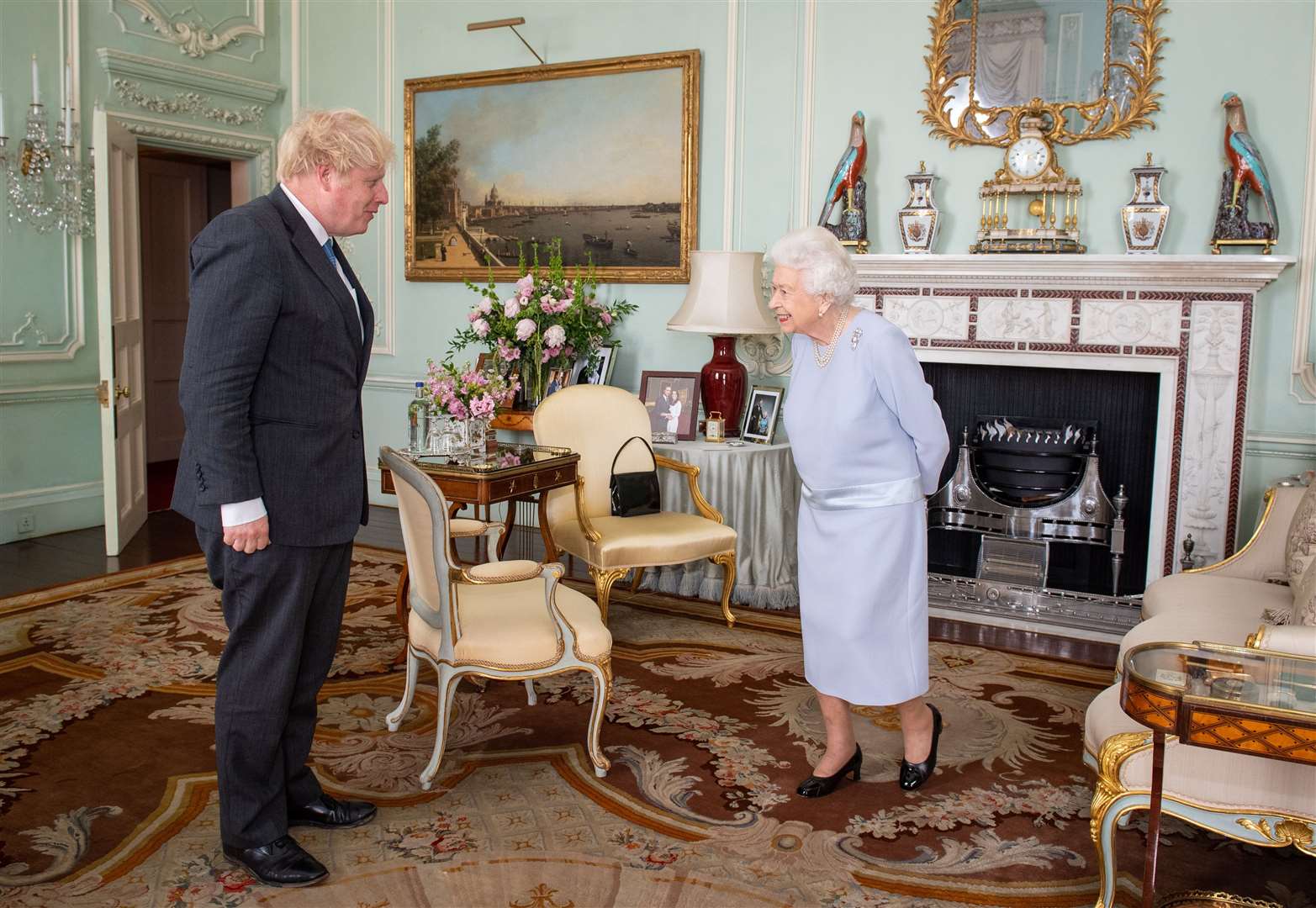 The Queen greets Prime Minister Boris Johnson at at Buckingham Palace