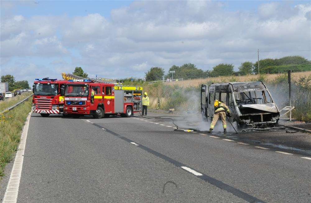 The minibus was destroyed in the blaze.