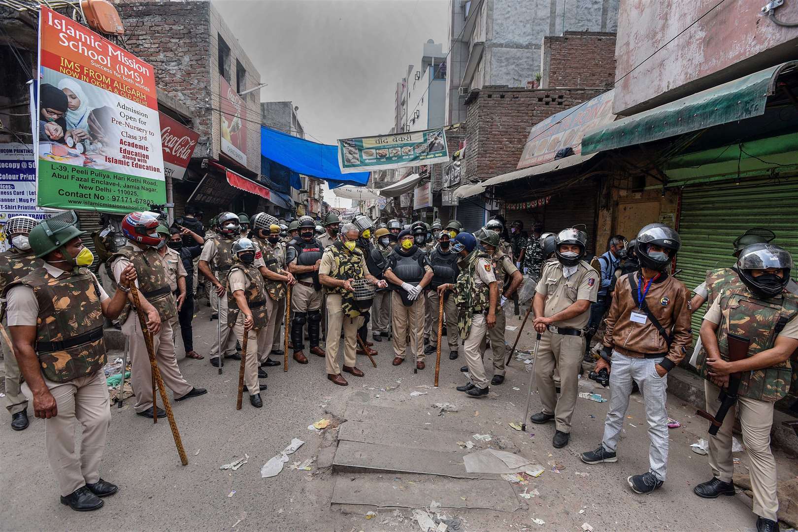 Heavy police deployment in the vicinity during the clearing of the site of an indefinnite sit-in protest in New Delhi. Picture PA Wire