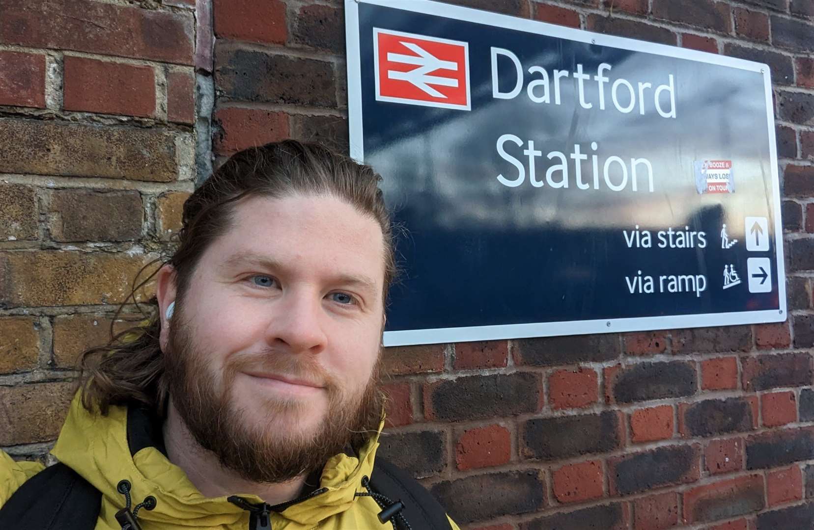 Reporter Rhys Griffiths arrives in Dartford for his bus ride across Kent