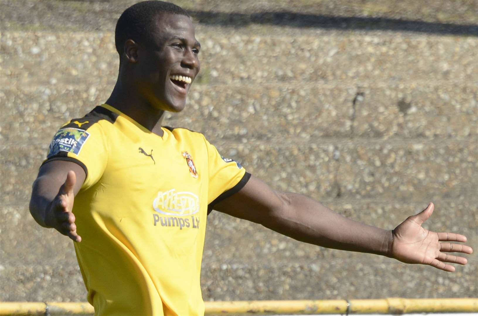Ade Yusuff celebrates a goal during his prolific spell at Folkestone Picture: Paul Amos