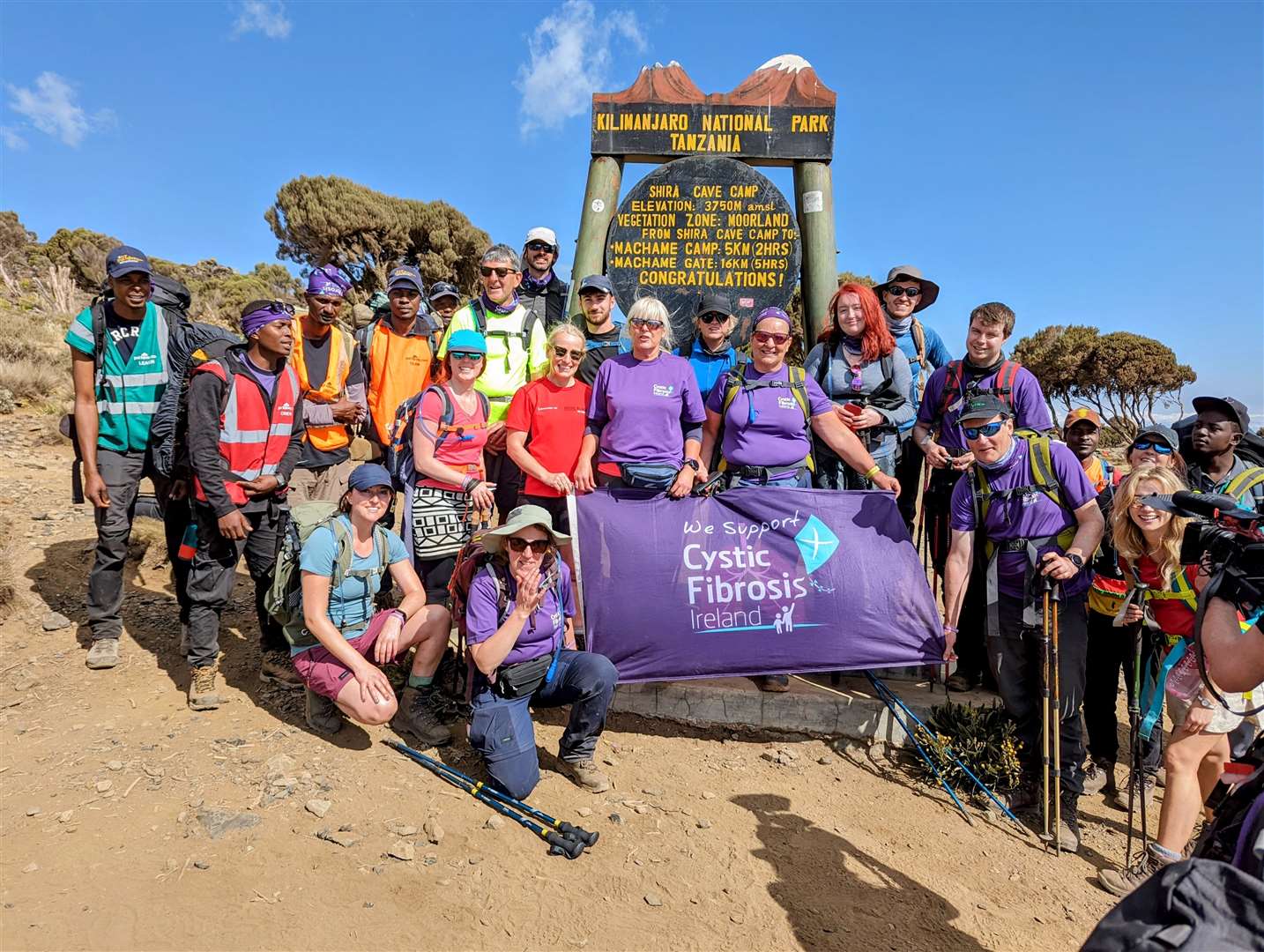 Ms Brady was joined by a team of 19 who helped her ascent up the Tanzanian mountain (The Highest Harp Concert Team/PA)