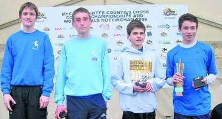 The triumphant Kent under-15 squad, from left: Alex Newson (Invicta), Adam Gilbert (Medway and Maidstone), Hugo Hayes (Invicta), Robbie Farnham-Rose (Tonbridge)