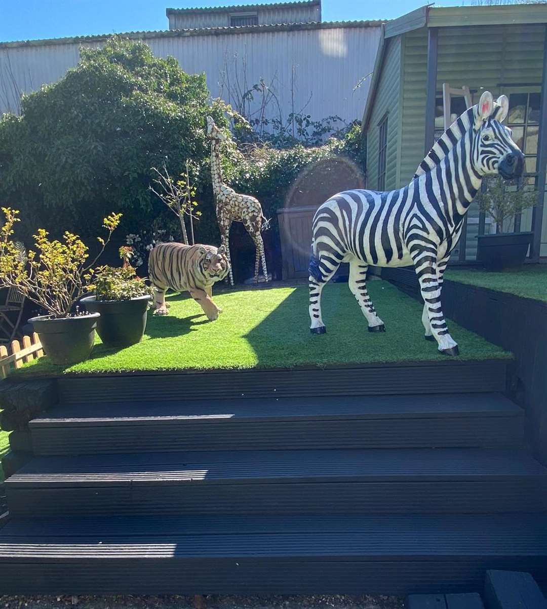 Large animals were placed around the garden for the grandchildren to enjoy