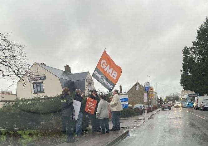 Ambulance strike pickets at Coxheath, Maidstone. Picture: Ben Austin