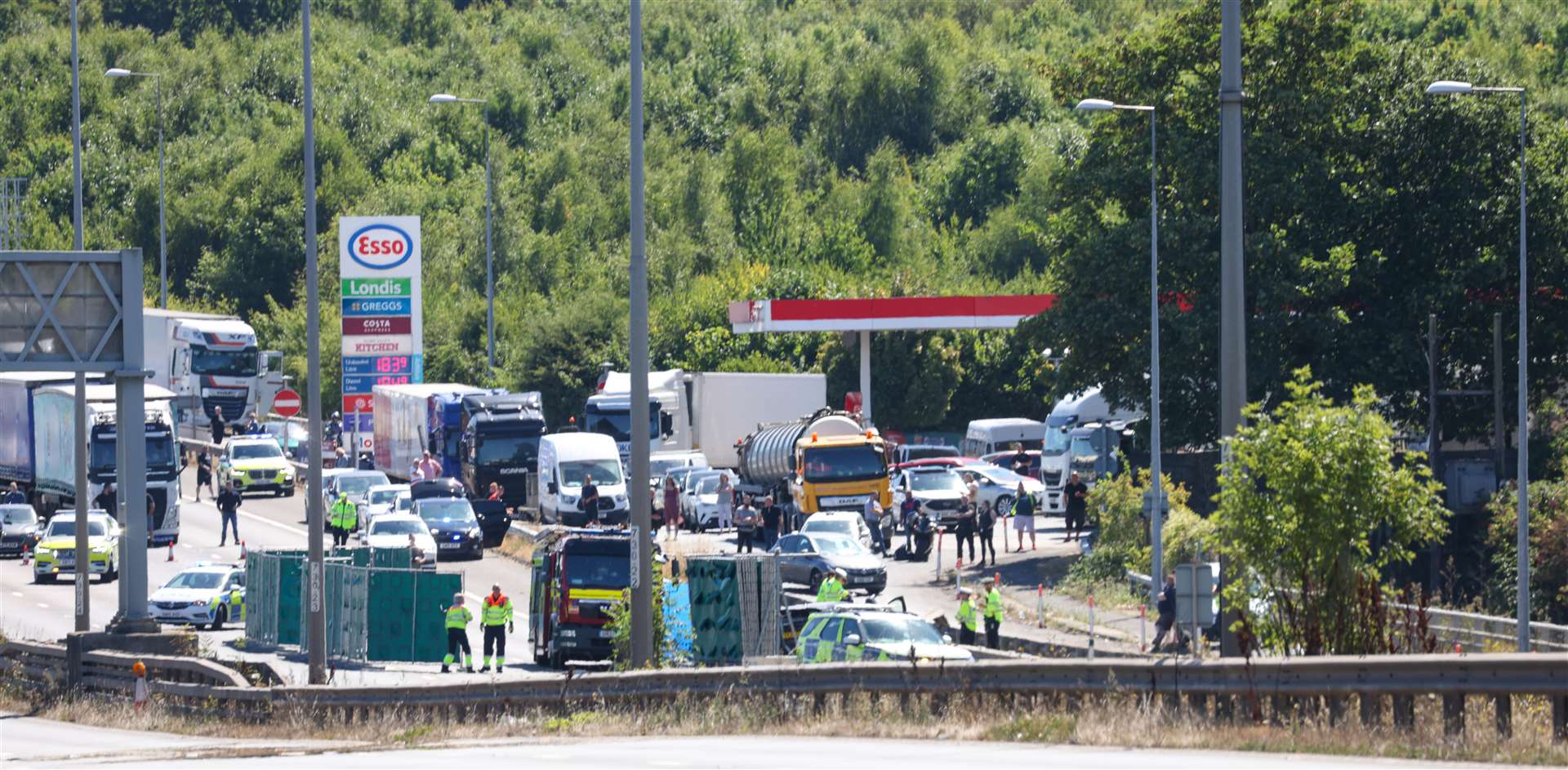 Emergency services at Cobham Services on the A2 after the serious crash. Images: UKNIP